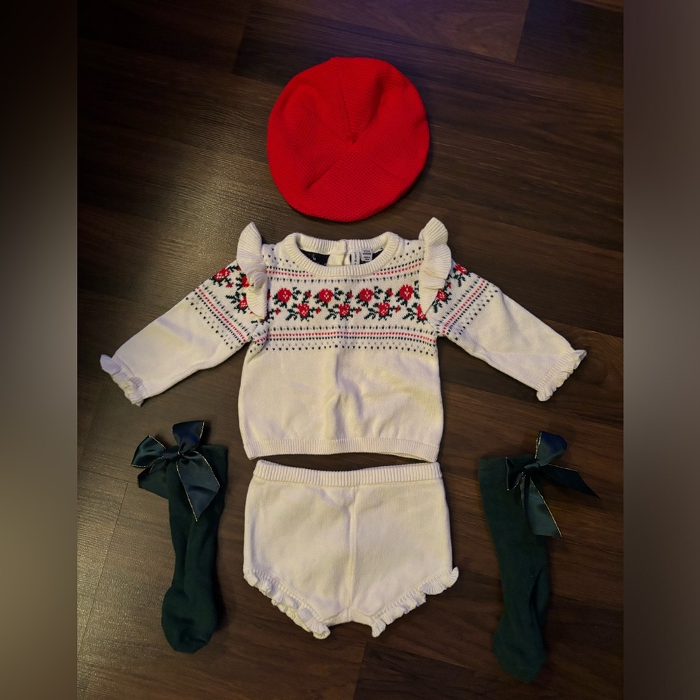 Janie and Jack Holiday Set with matching knee highs and beret